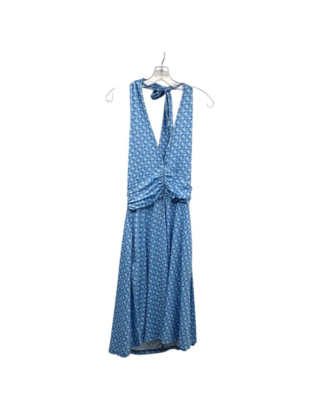 HUHOT Womens Halter Dress Blue/Multi Print Open Back Size Large New